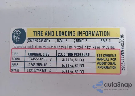2010 Chevrolet Express 2500 Work Van z USA, uszkodzony, nr VIN 1GCZGFBA8A1147352